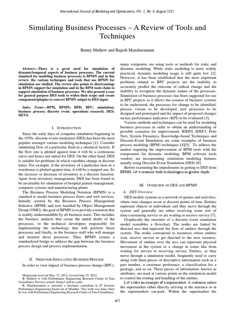 Simulating Business Processes - A Review of Tools and Techniques | PDF ...