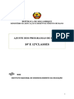 Ajuste dos programas de ensino para as 10a e 12a classes