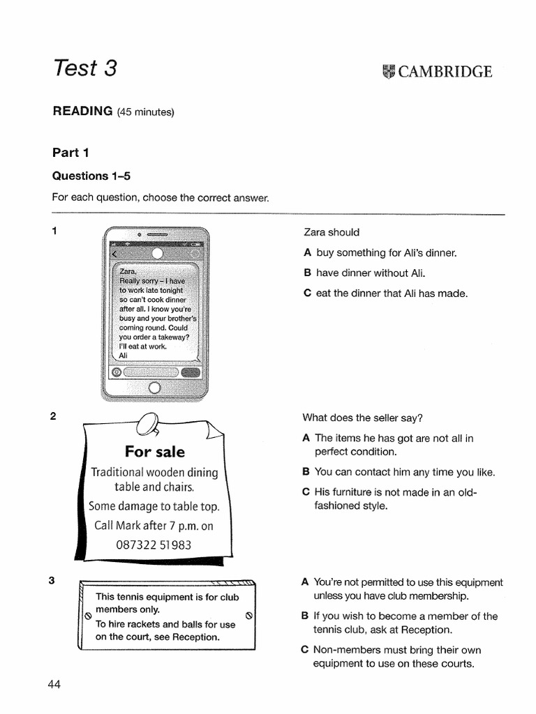 PET - B1 Preliminary 1 Authentic Practice Tests - Test 3 (Reading ...