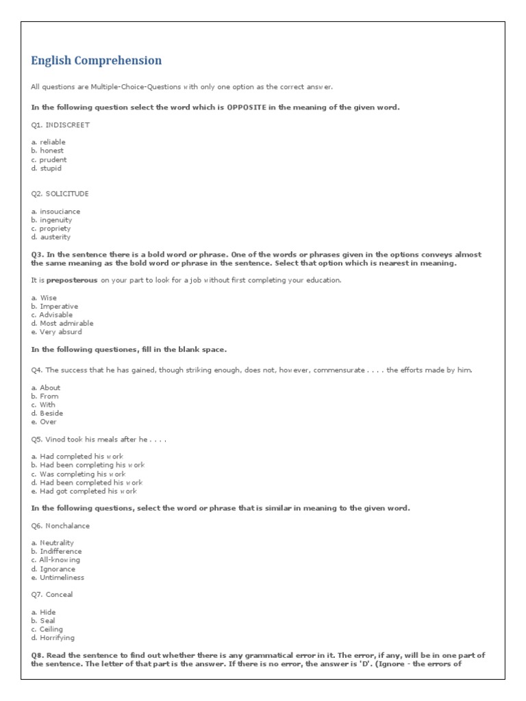 English Comprehension Practice Test | PDF | Leadership | Argument