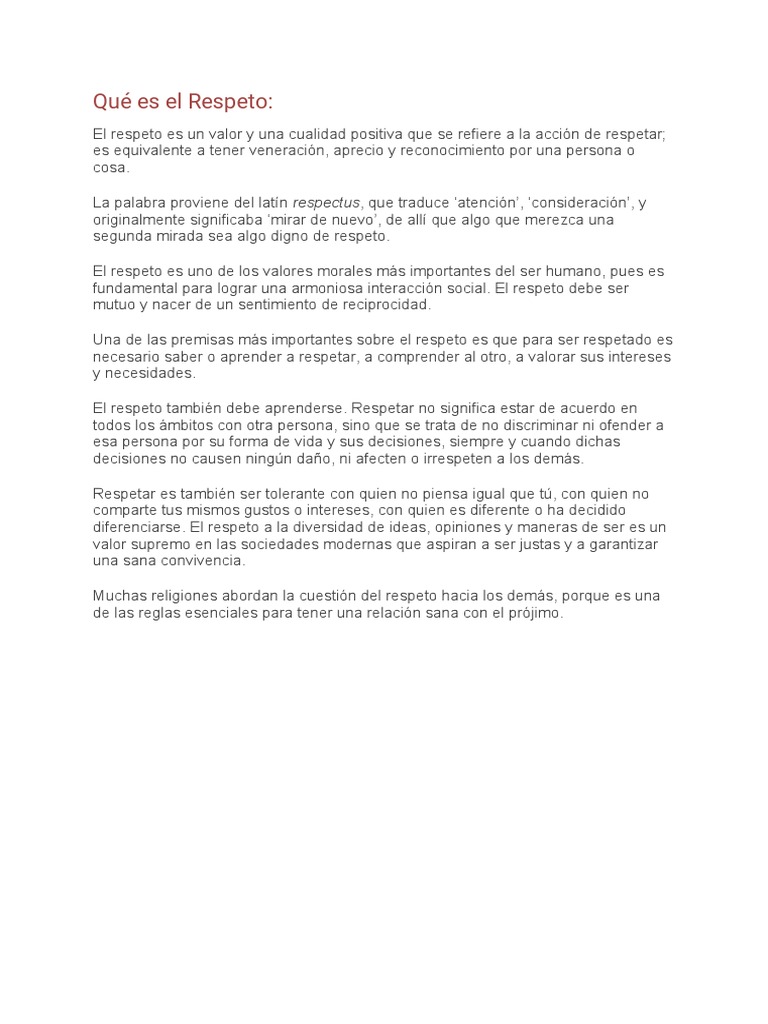 Definición y Valor del Respeto | PDF