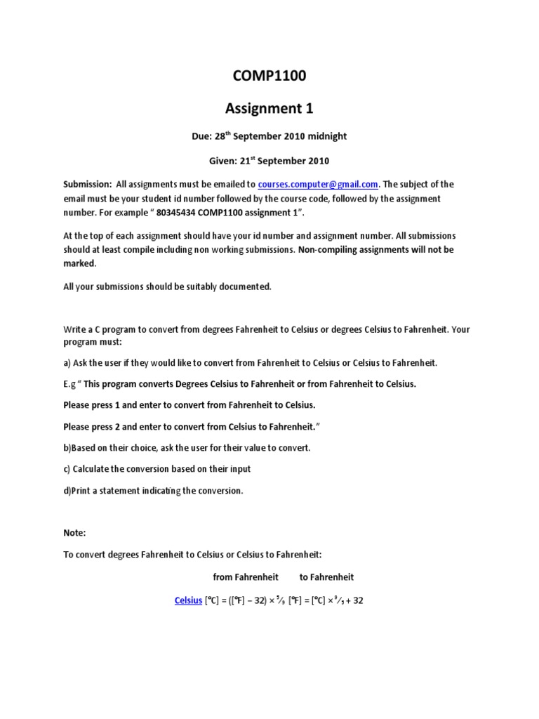 Comp1100 A1 s1 2010 | PDF