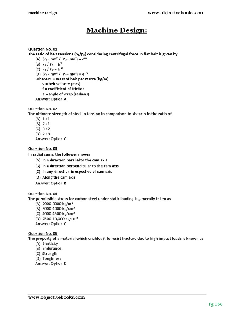 DME Objective Questions PDF Belt (Mechanical) Strength Of Materials