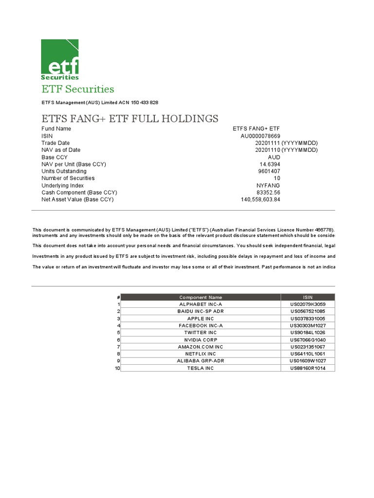 ETF Securities: Etfs Fang+ Etf Full Holdings | PDF | Exchange Traded ...