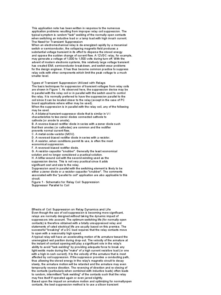 The Application of Relay Coil Suppression With DC Relays PDF Relay