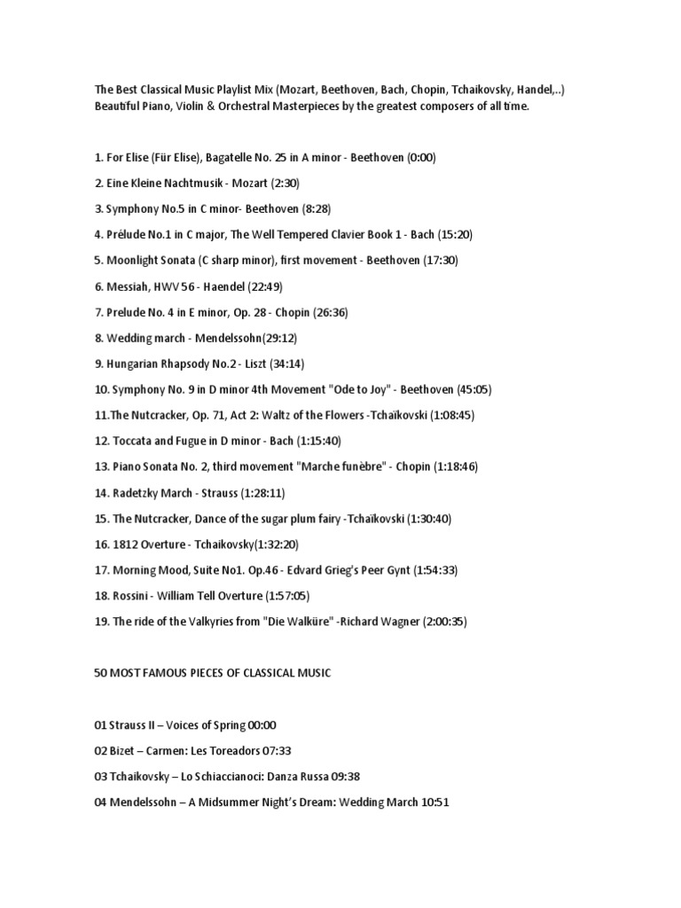 The Best Classical Music Playlist Mix PDF Suite (Music) Classical