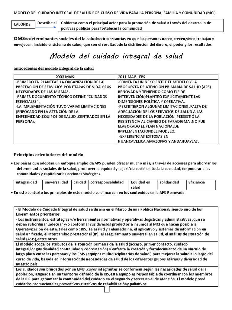 Modelo de Cuidado Integral en Salud MCI | PDF | Sistema de salud ...