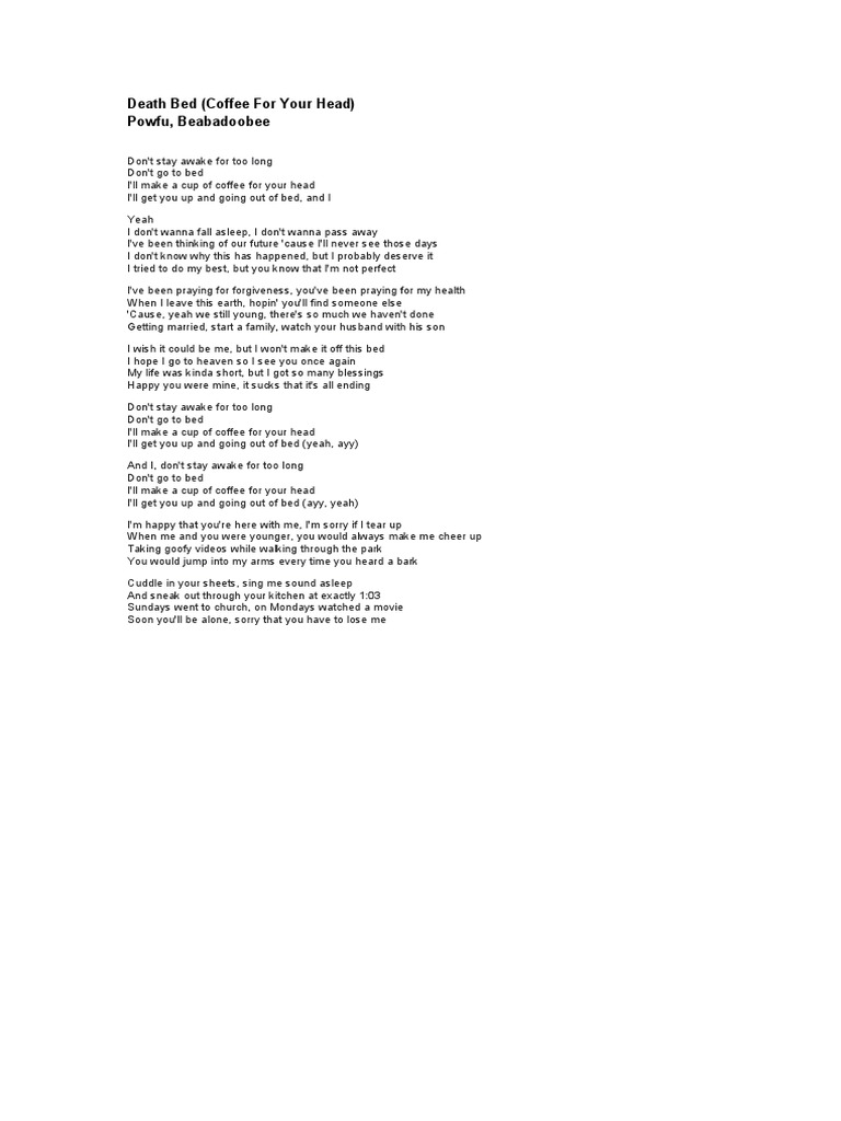 Death Bed Powfu Lyric Pdf