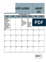 Jram RED Deer Prayer Calendar January 2020: Sunday Monday Tuesday Wednesday Thursday Friday Saturday