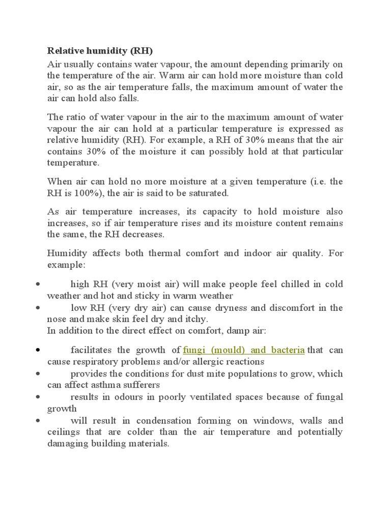 Relative Humidity (RH) Fungi (Mould) and Bacteria PDF Relative