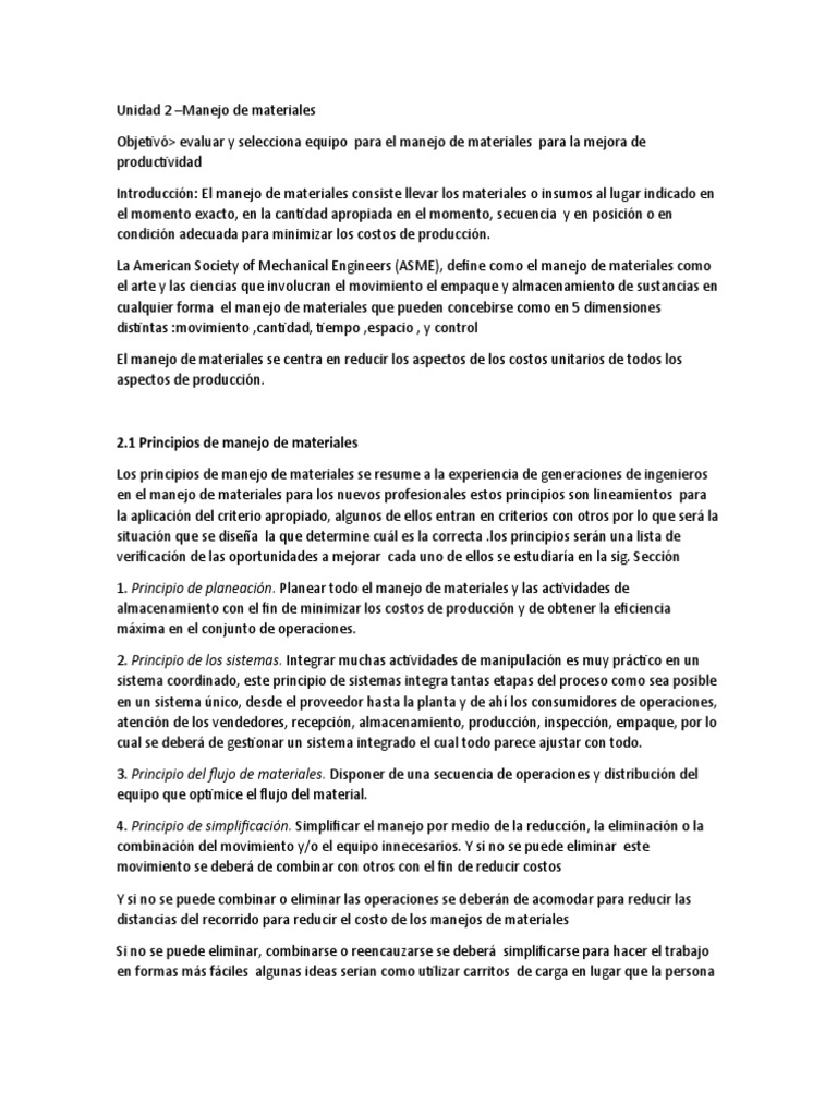 Unidad 2 Manejo de Materiales | PDF | Sistema de manejo de calidad ...