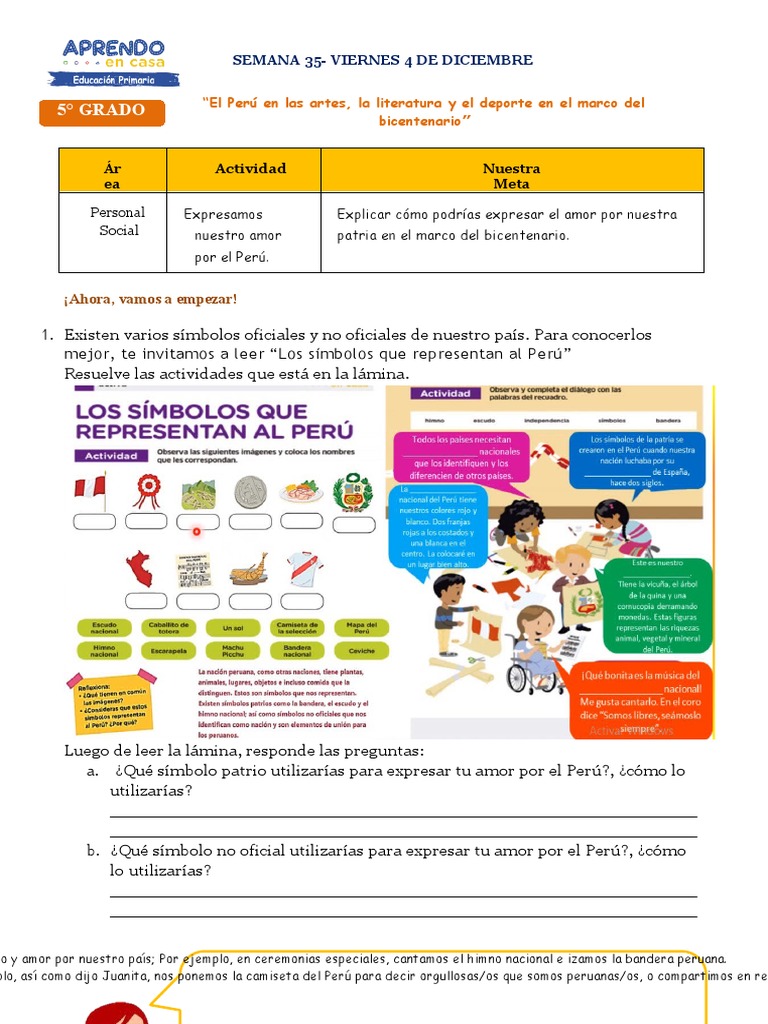 Ficha de Trabajo 4 de Diciembre Personal Social | PDF | Amor | Perú