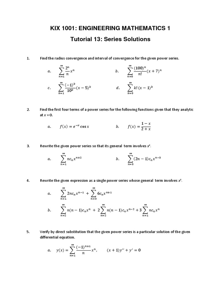 TUTORIAL - 13 - Series Solutions-New (1718) | PDF | Power Series ...