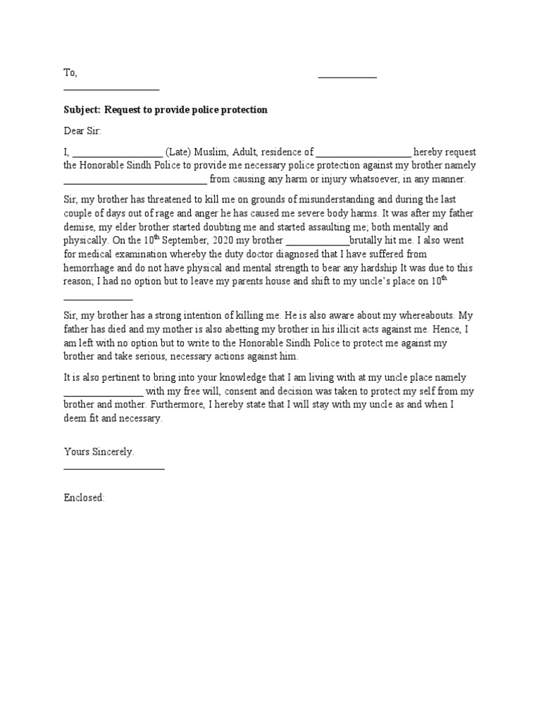 Police Protection Request Letter | PDF