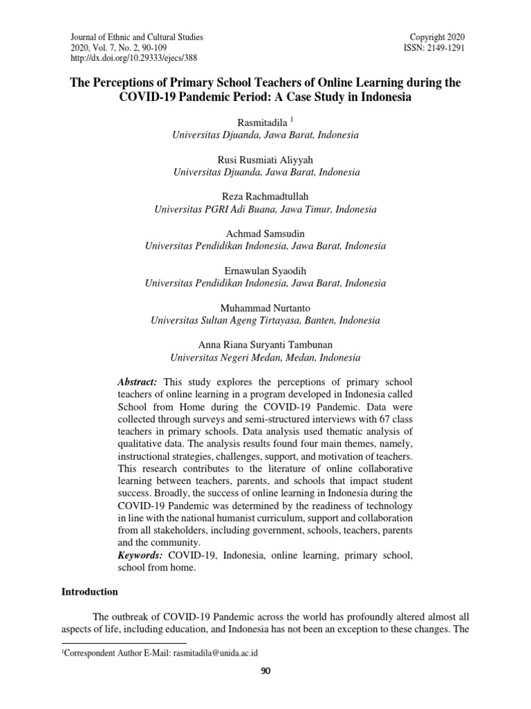 The Perceptions of Primary School Teachers of Online Learning During ...