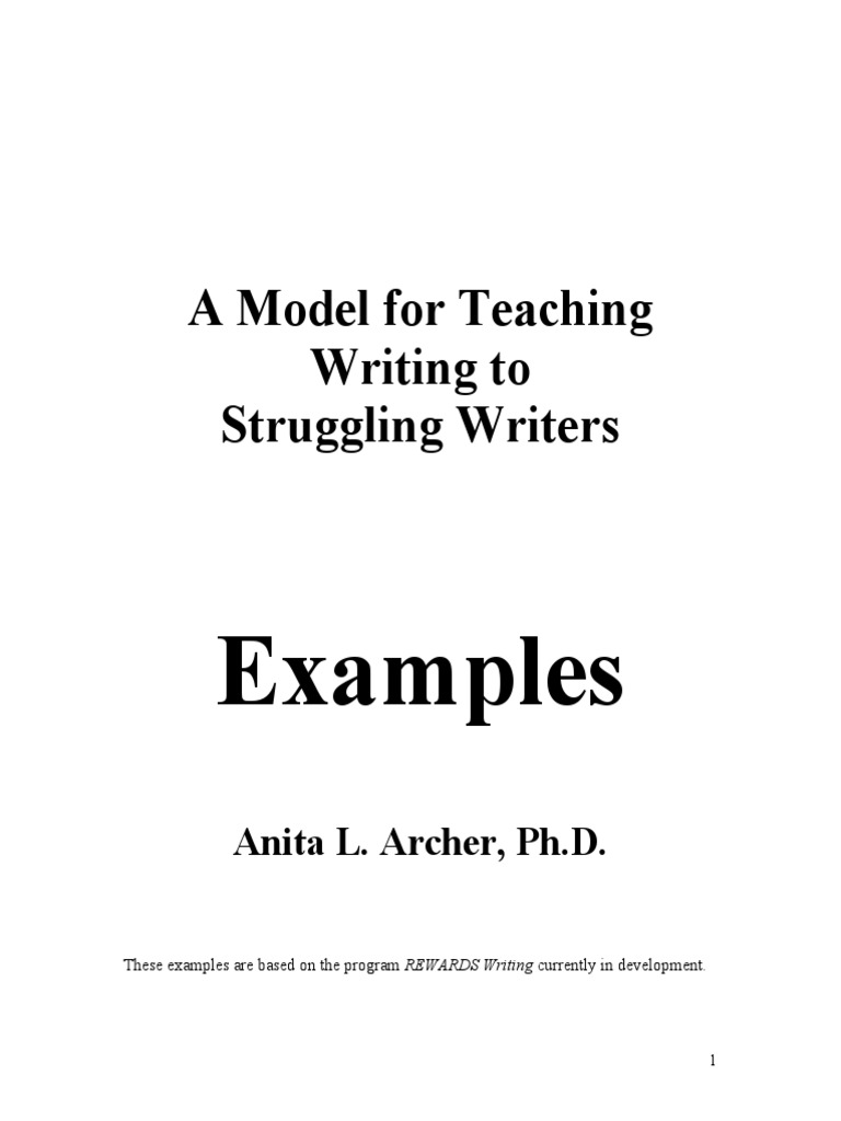 A Model For Teaching Writing To Struggling Writers: Examples | PDF ...