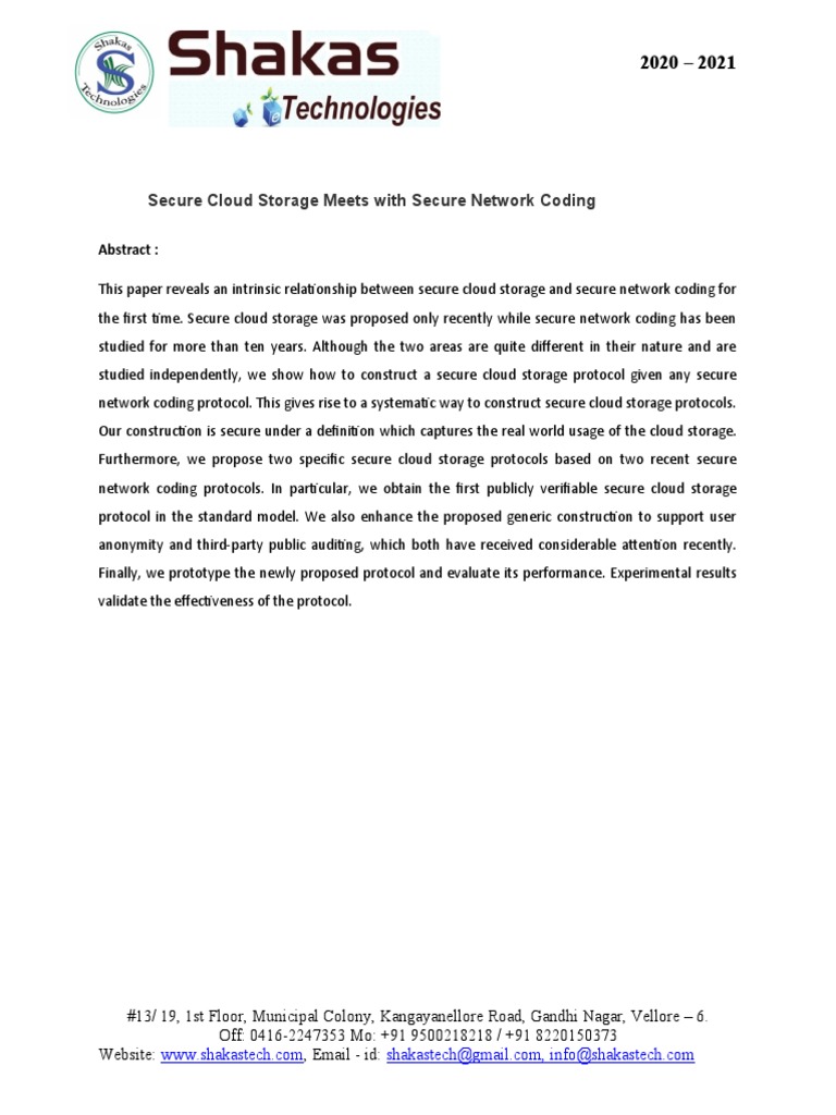 Secure Cloud Storage Innovations | PDF