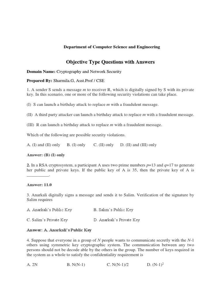Cryptography and Network Security Quiz | PDF | Public Key Cryptography ...