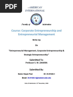 Course: Corporate Entrepreneurship and Entrepreneurial Management