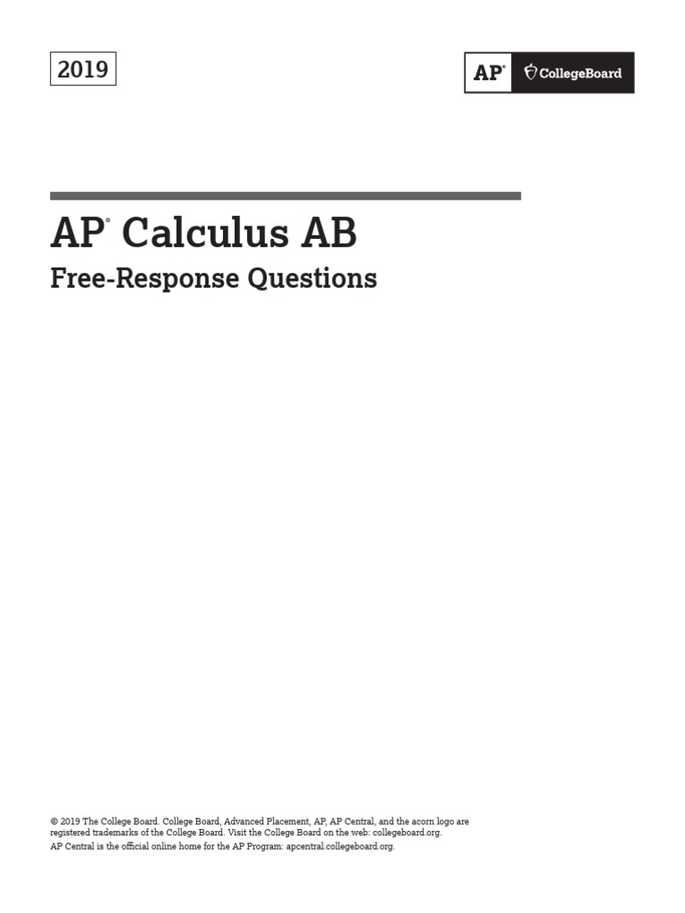 AP Calculus AB FreeResponse Questions PDF Volume Mathematical