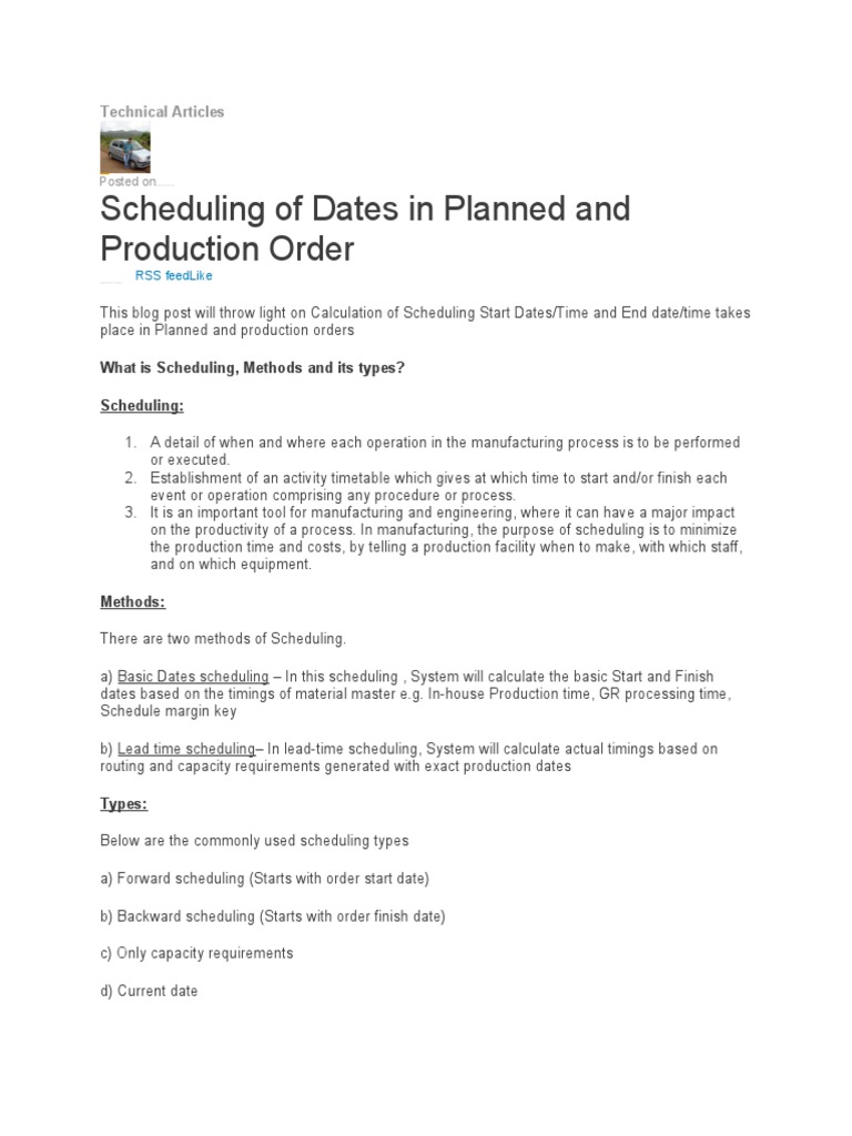 Scheduling of Dates in Planned and Production Order: Technical Articles ...
