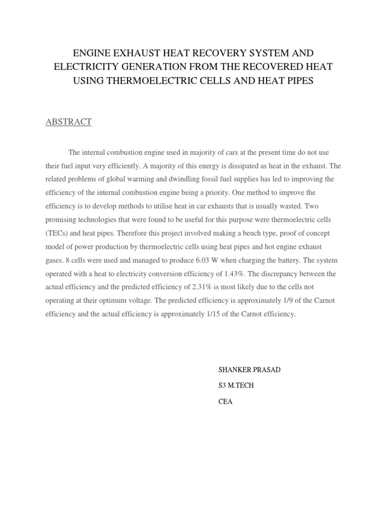 Engine Exhaust Heat Recovery System and Electricity Generation From The ...