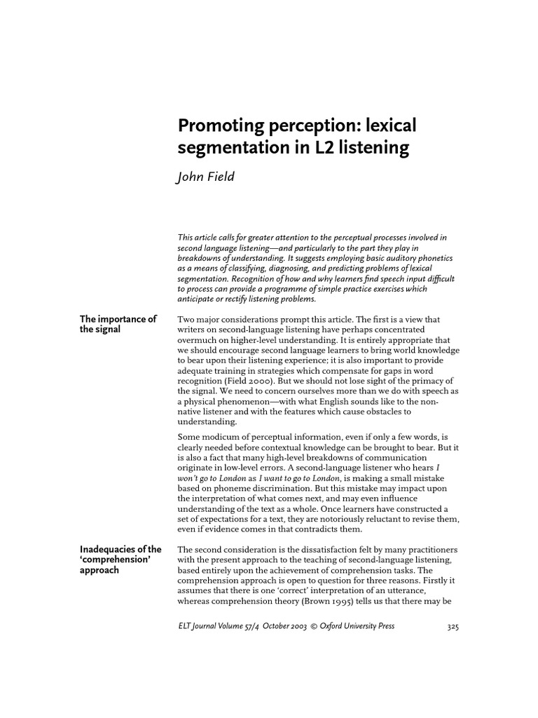 Perception in Listening PDF | PDF | Stress (Linguistics) | Human Voice