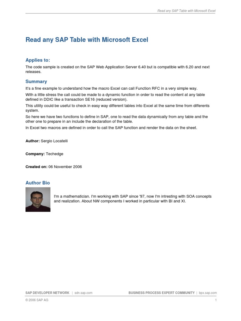 Read Any SAP Table With Microsoft Excel | PDF | Microsoft Excel | Software