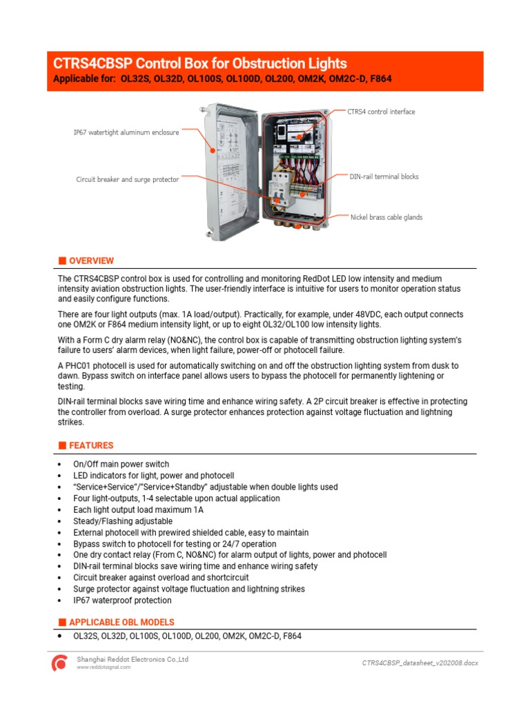 CTRS4CBSP Control Box for Obstruction Lights | PDF | Relay | Switch
