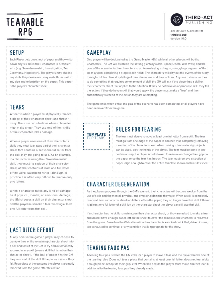 Tearable RPG PDF PDF Leisure Sports