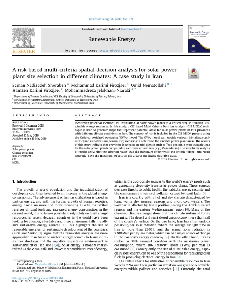 A Risk-Based Multi-Criteria Spatial Decision Analysis For Solar Power ...