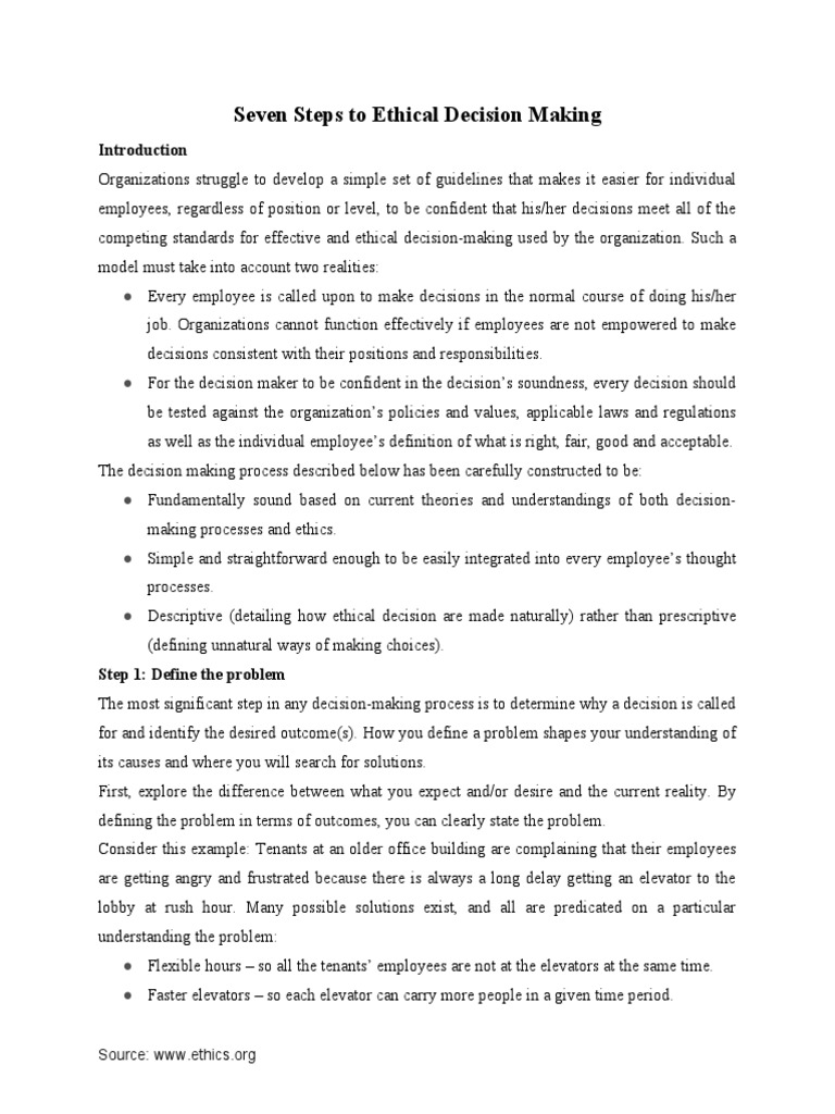 Seven Steps To Ethical Decision Making | PDF | Elevator | Decision Making