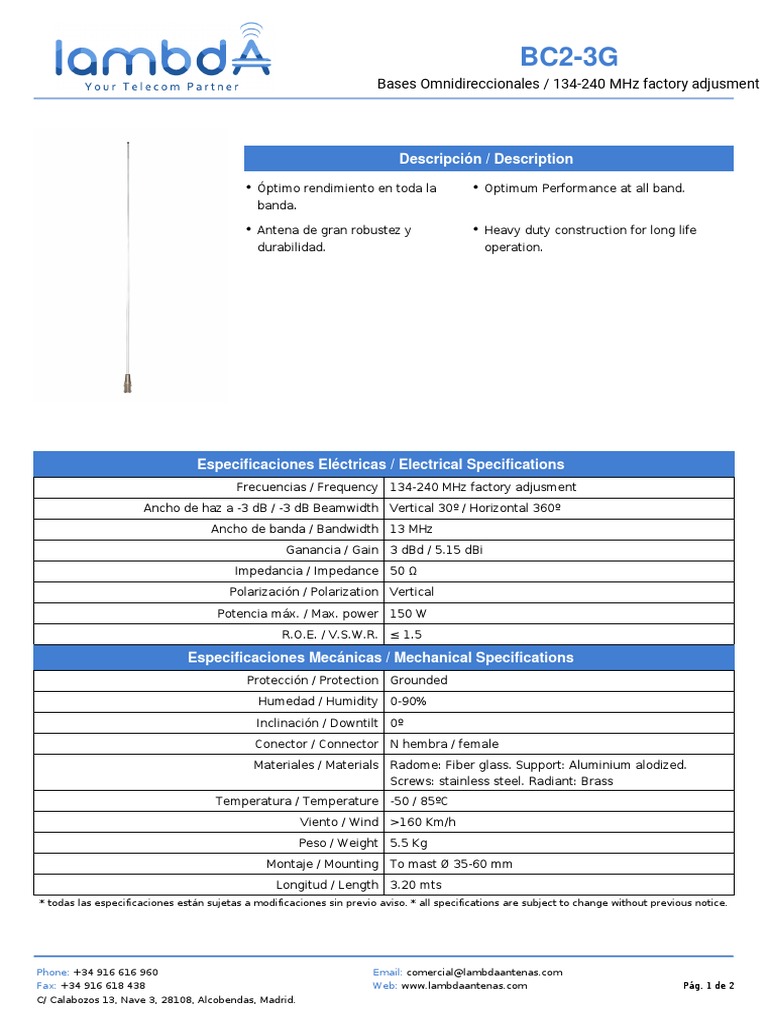 Base Antenna BC2-3G | PDF | Tecnología de radio | Ingeniería de difusión