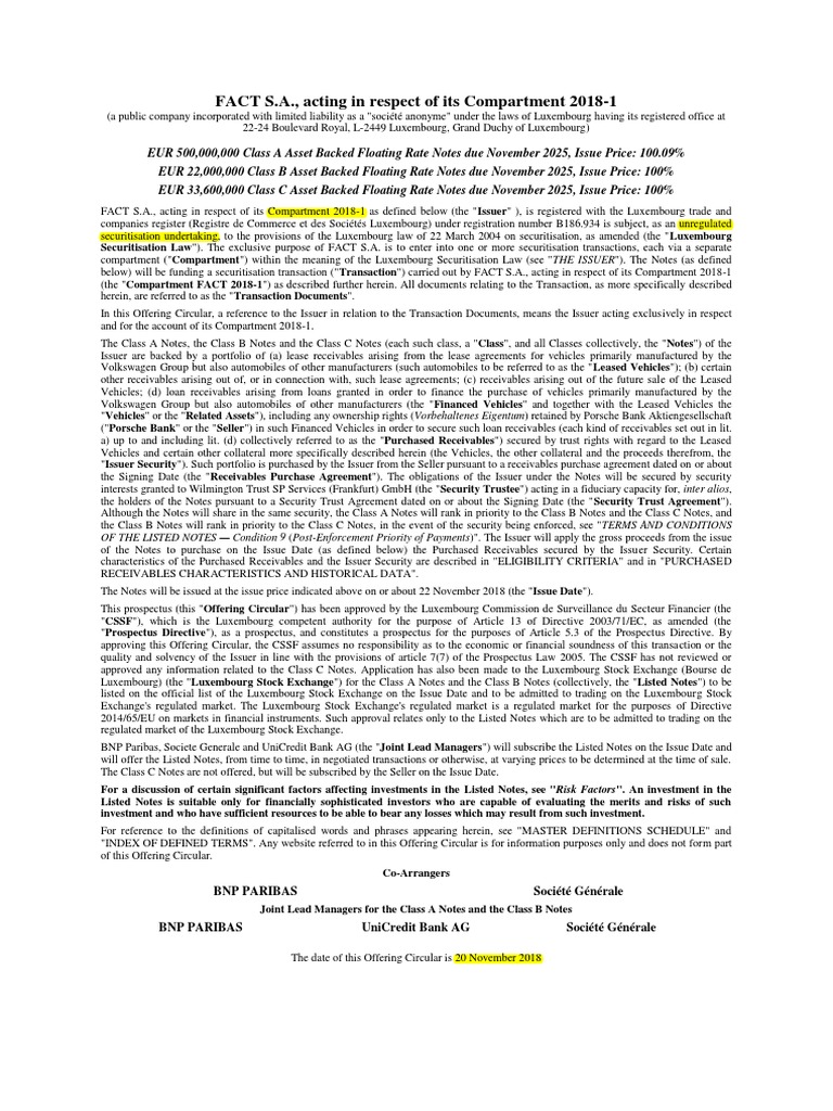 Prospectus 2018 11 20 | PDF | Securities Act Of 1933 | Securitization