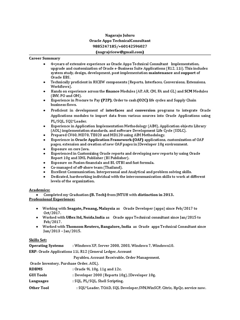 Oracle Apps Technical Consultant Profile | PDF | Application ...