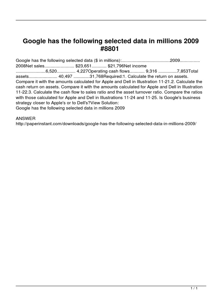 Google Has The Following Selected Data in Millions 2009 | PDF