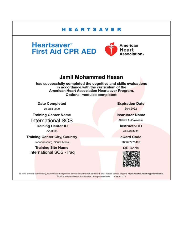 Heartsaver First Aid CPR AED: Jamil Mohammed Hasan | PDF