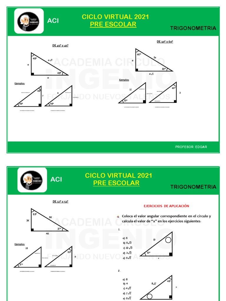 Ejercicios de Triangulos Notables para Segundo de Secundaria | PDF ...