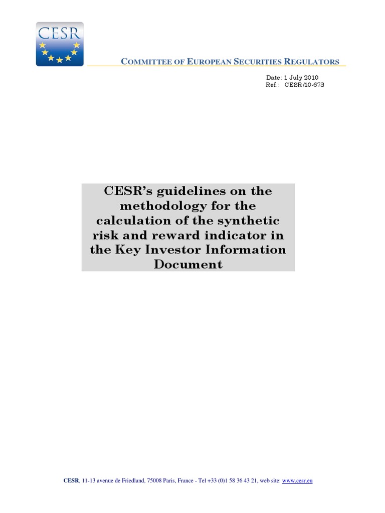 Guidelines on Calculating the Synthetic Risk and Reward Indicator for ...