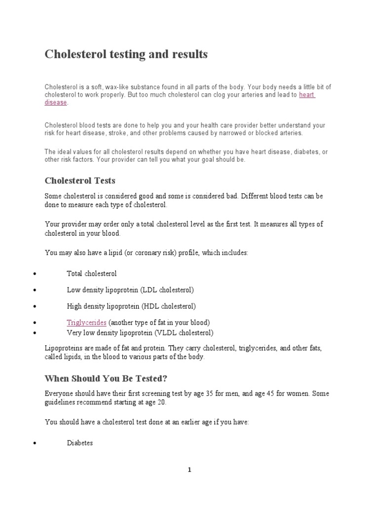 Cholesterol Testing and Results PDF Cholesterol Low Density