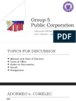 Group 5 Public Corporation: Arellano University School of Law Atty. Tenorio - Mondays 7:30-9:30Pm