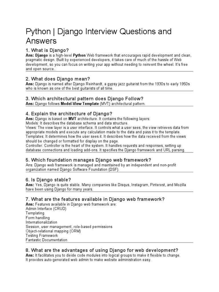 Python - Django Interview Questions and Answers | PDF
