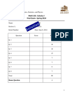 Math 101-Calculus I Final Exam - Spring 2014: Qatar University Department of Mathematics, Statistics, and Physics