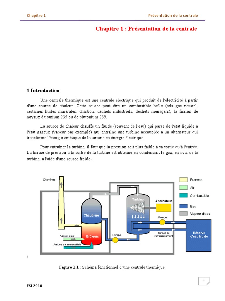 Combien D électricité Produit Une Centrale Thermique à Gaz Schéma Chapitre 1 - Présentation de La Centrale | PDF | Chaudière | Turbine