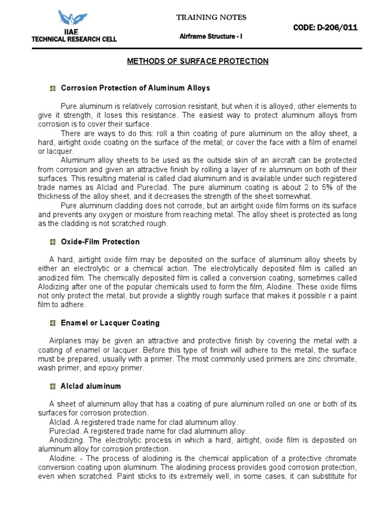 Aircraft Aluminum Surface Protection Methods | PDF | Corrosion | Aluminium