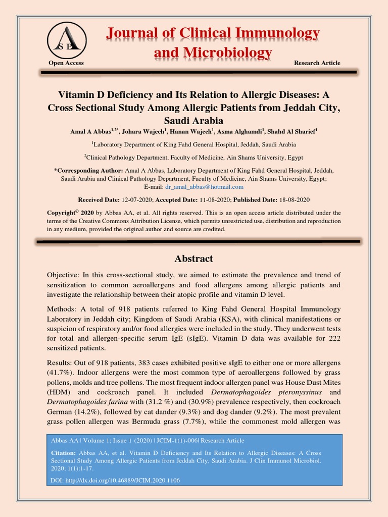 Vitamin D Deficiency and Its Relation To Allergic Diseases A Cross — free download