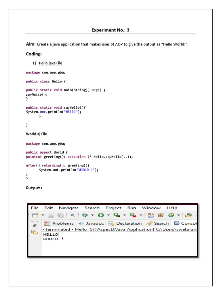 Experiment No.: 3 Aim: Coding:: Create A Java Application That Makes ...