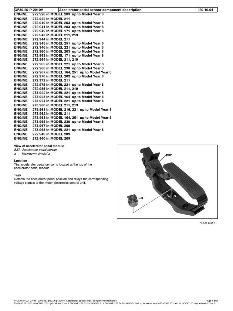 Accelerator Pedal Sensor Component Description | PDF | Throttle ...
