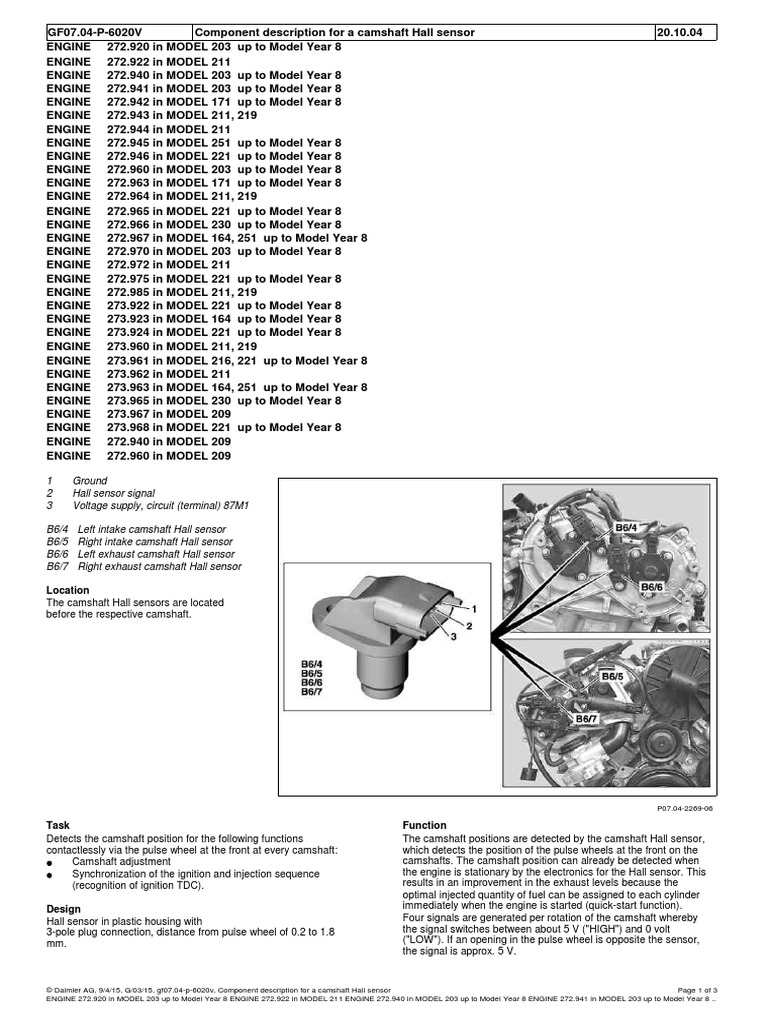 Component Description For A Camshaft Hall Sensor PDF Ignition System Internal Combustion
