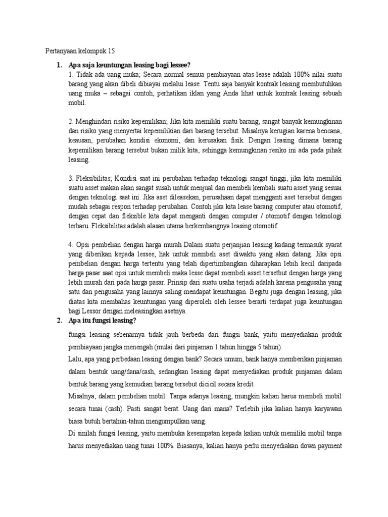 Keuntungan dan Fungsi Leasing bagi Lessee dan Lessor PDF